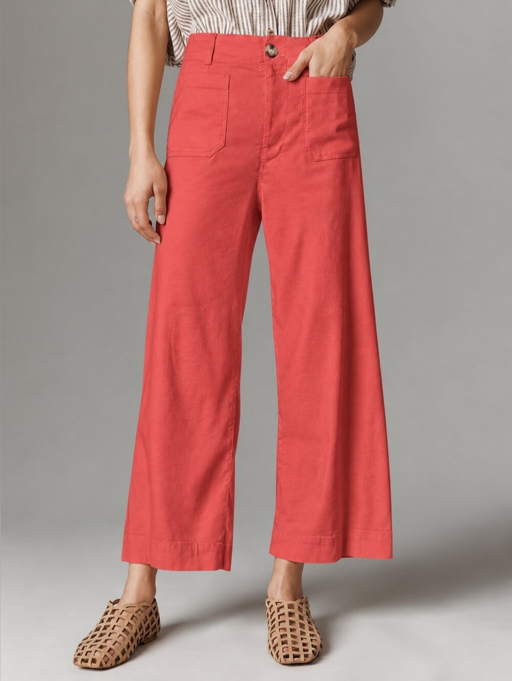 Maeve Colette Linen Stretch High-Rise Wide-Leg Pants 30P Petite